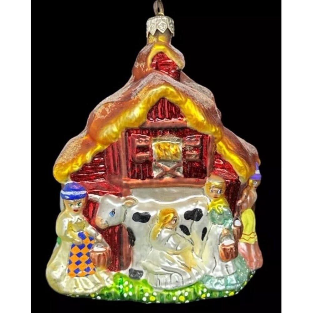 VTG Christopher Radko 8 Maids A'Milking Glass Christmas Ornament 2000 Limited